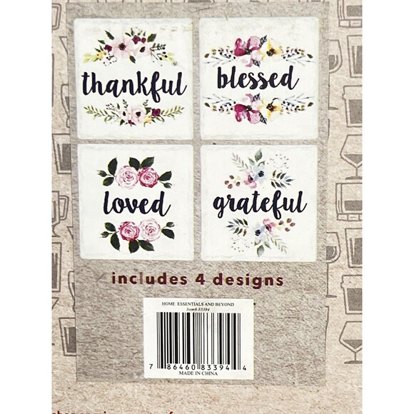 Sip in Style Set of 4- LOVED, THANKFUL, BLESSED, GRATEFUL, Coasters 4.25"  NEW - Picture 5 of 8